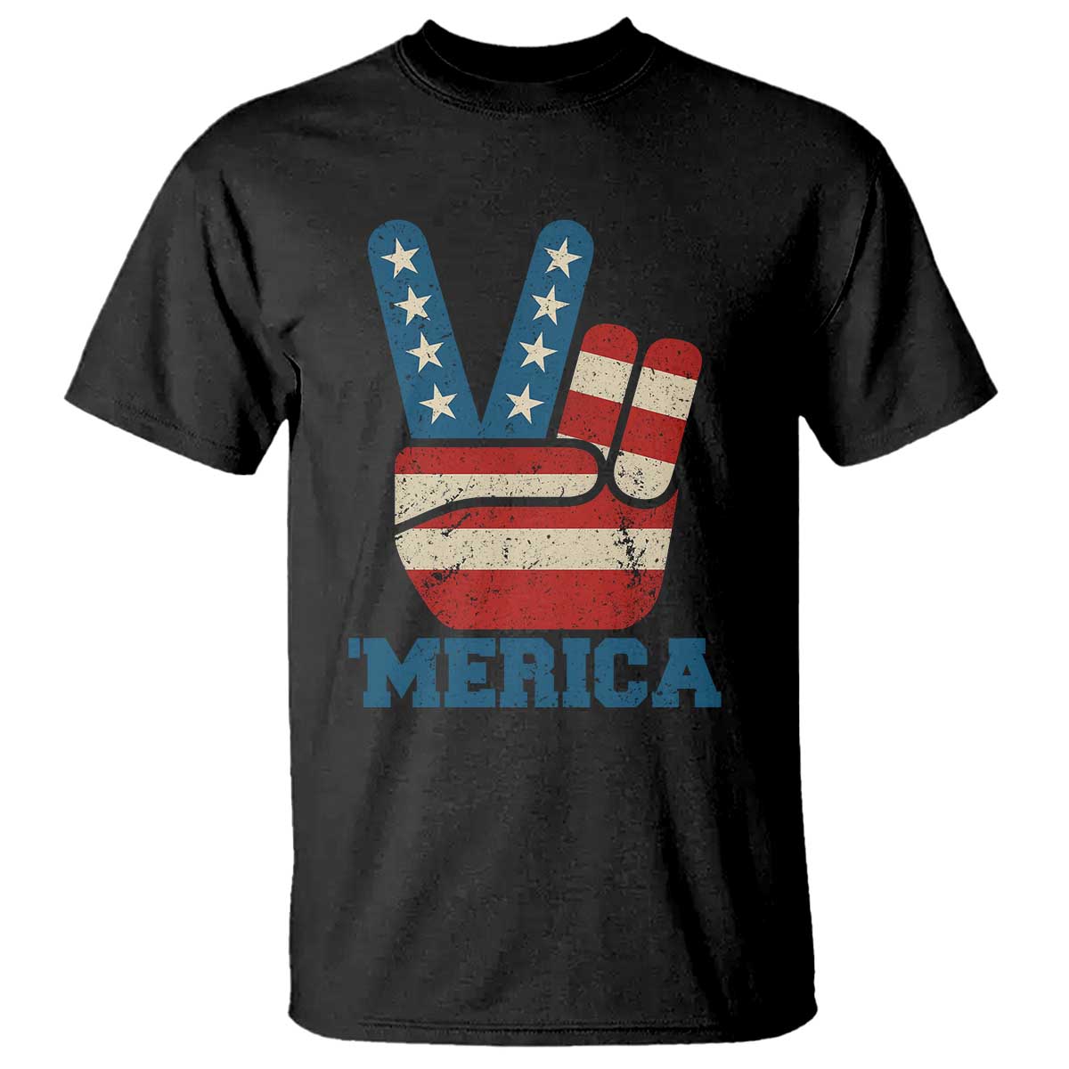 Vintage ‘Merica Peace Sign T Shirt Retro Patriotic 4th of July USA Flag