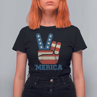 Vintage ‘Merica Peace Sign T Shirt For Women Retro Patriotic 4th of July USA Flag