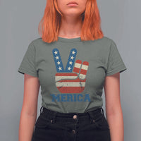 Vintage ‘Merica Peace Sign T Shirt For Women Retro Patriotic 4th of July USA Flag