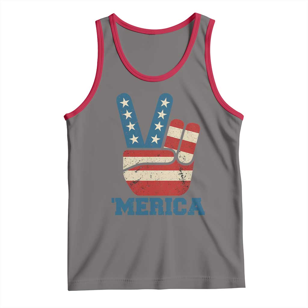 Vintage ‘Merica Peace Sign Tank Top Retro Patriotic 4th of July USA Flag