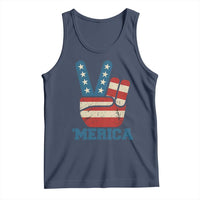 Vintage ‘Merica Peace Sign Tank Top Retro Patriotic 4th of July USA Flag