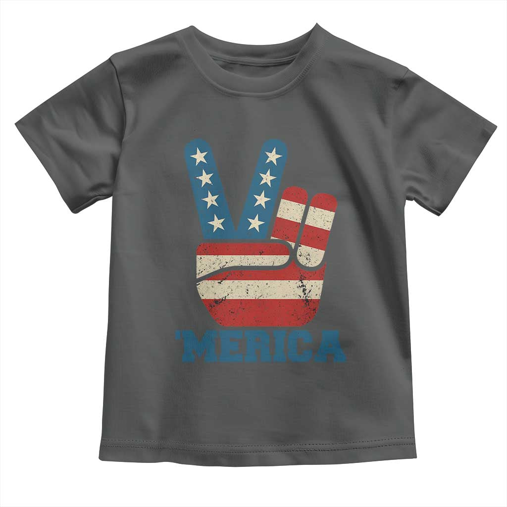 Vintage ‘Merica Peace Sign Toddler T Shirt Retro Patriotic 4th of July USA Flag