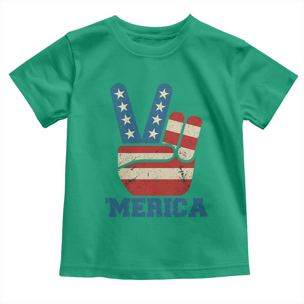 Vintage ‘Merica Peace Sign Toddler T Shirt Retro Patriotic 4th of July USA Flag