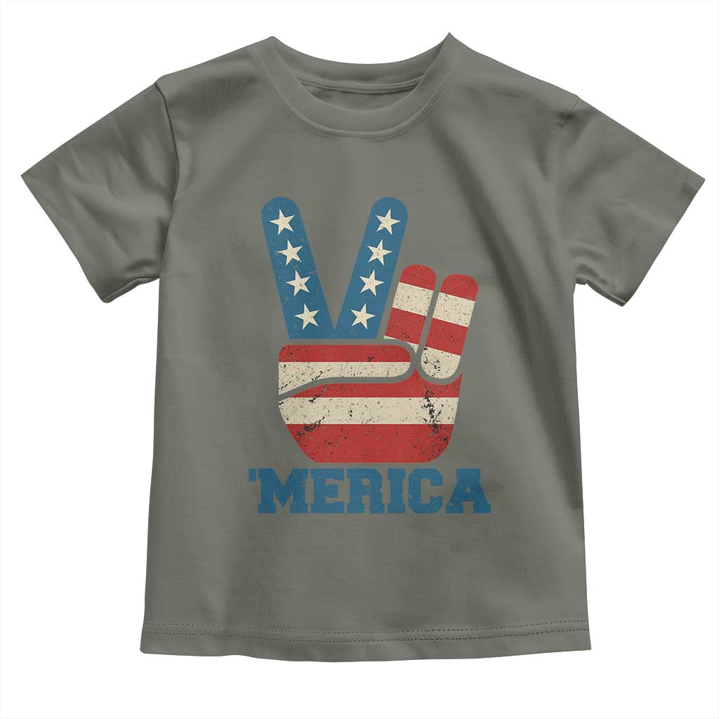 Vintage ‘Merica Peace Sign Toddler T Shirt Retro Patriotic 4th of July USA Flag
