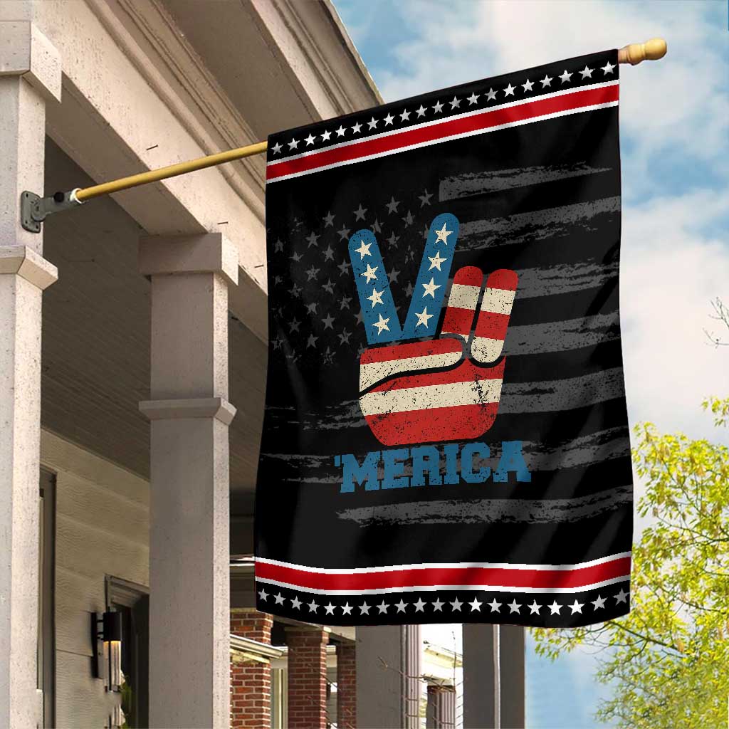 Vintage ‘Merica Peace Sign Garden Flag Retro Patriotic 4th of July USA Flag