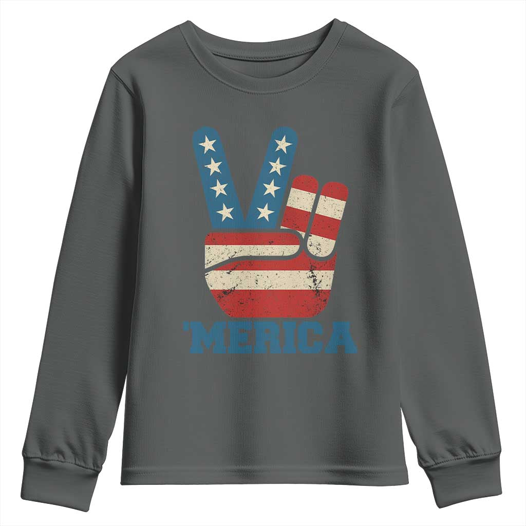 Vintage ‘Merica Peace Sign Youth Sweatshirt Retro Patriotic 4th of July USA Flag