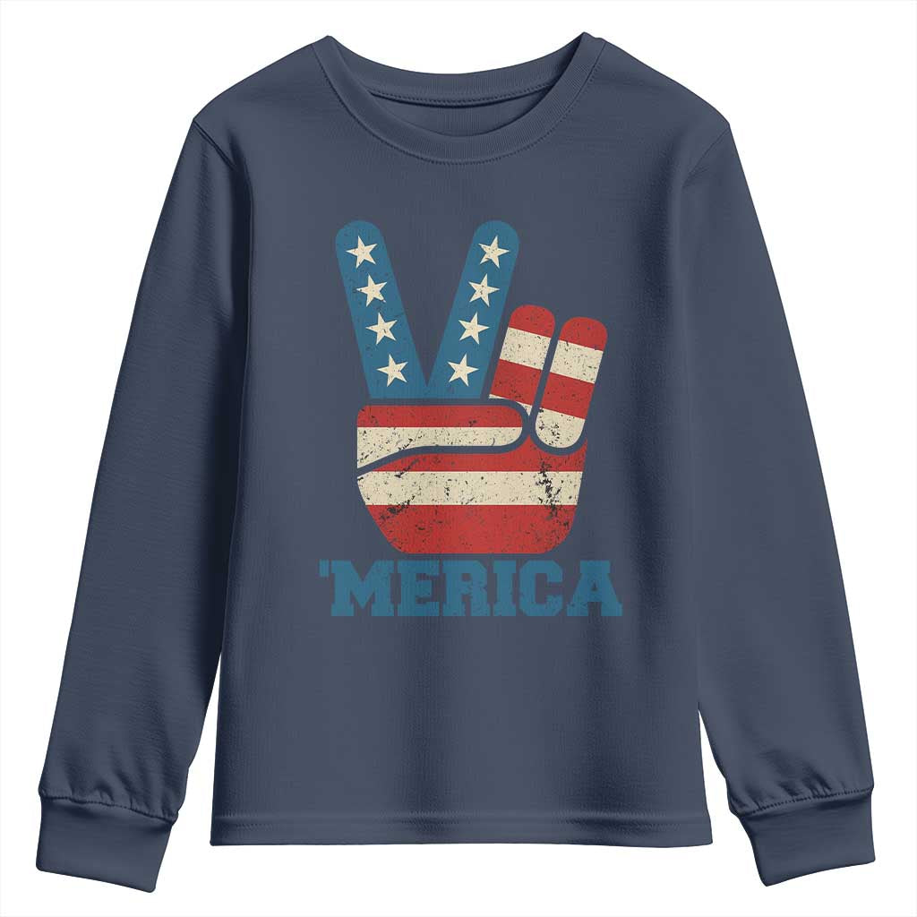 Vintage ‘Merica Peace Sign Youth Sweatshirt Retro Patriotic 4th of July USA Flag