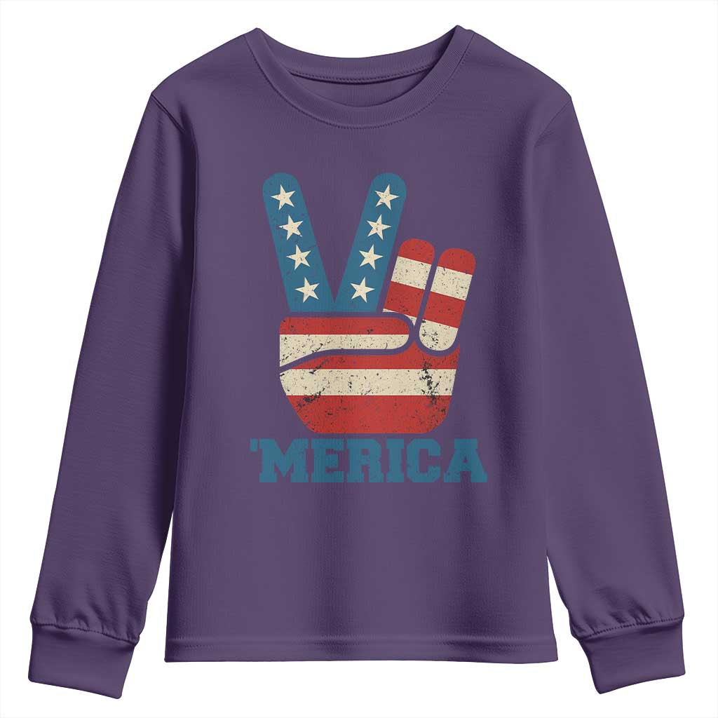 Vintage ‘Merica Peace Sign Youth Sweatshirt Retro Patriotic 4th of July USA Flag
