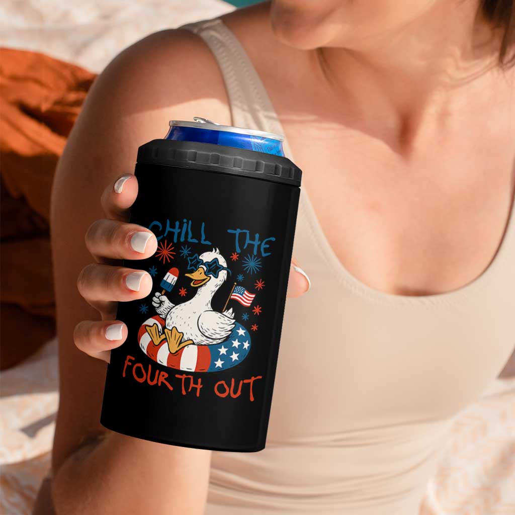Funny Goose 4th of July 4 in 1 Can Cooler Tumbler Chill the Fourth Out Patriotic Humor with Summer Vibes