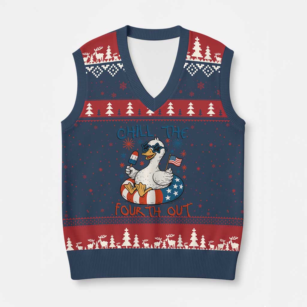Funny Goose 4th of July V-Neck Knit Sweater Vest Chill the Fourth Out Patriotic Humor with Summer Vibes - Wonder Print Shop