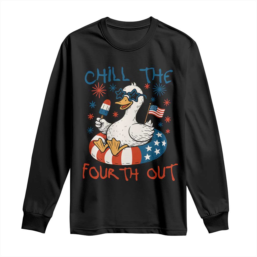 Funny Goose 4th of July Long Sleeve Shirt Chill the Fourth Out Patriotic Humor with Summer Vibes