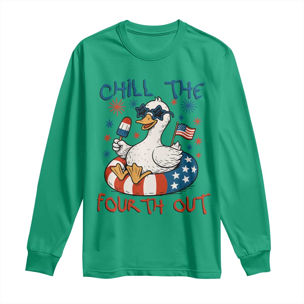 Funny Goose 4th of July Long Sleeve Shirt Chill the Fourth Out Patriotic Humor with Summer Vibes