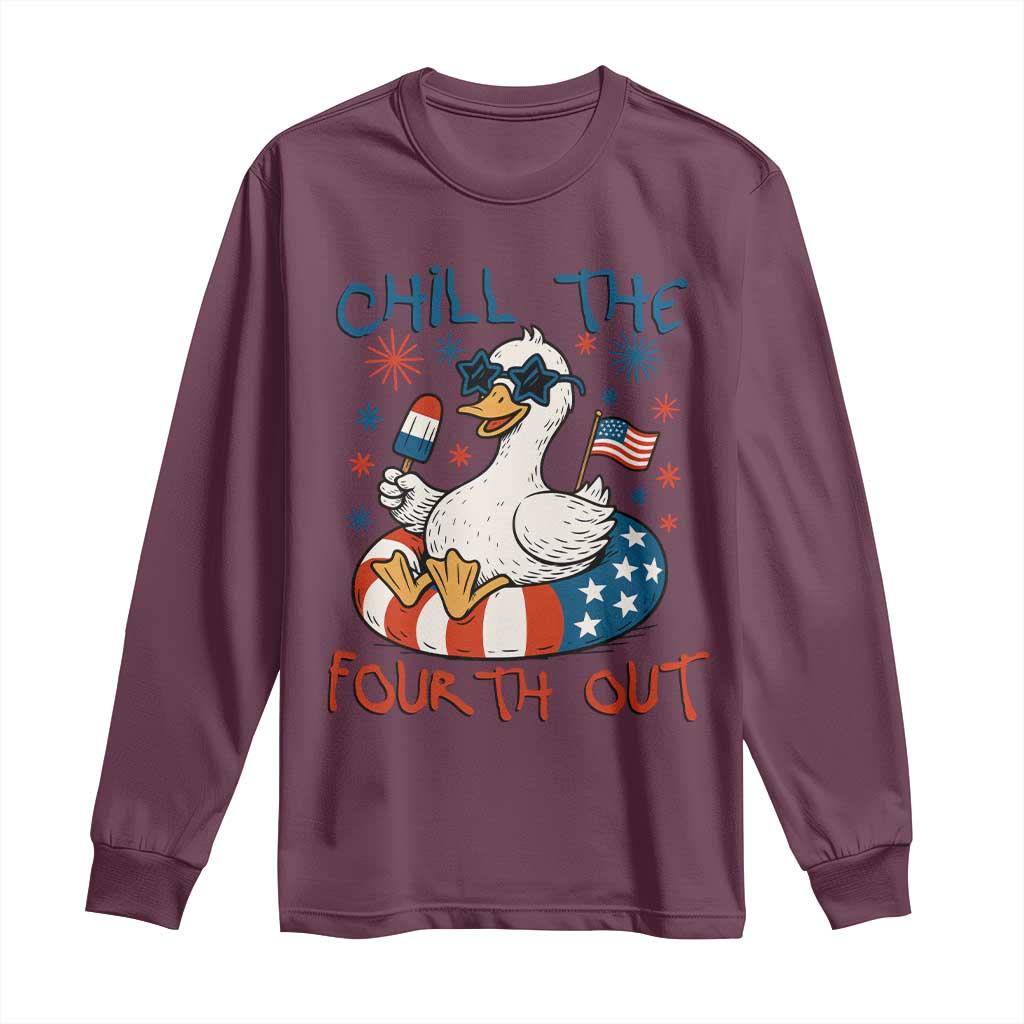 Funny Goose 4th of July Long Sleeve Shirt Chill the Fourth Out Patriotic Humor with Summer Vibes