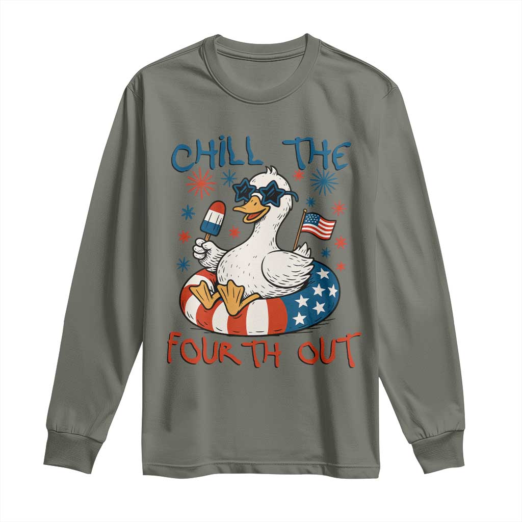 Funny Goose 4th of July Long Sleeve Shirt Chill the Fourth Out Patriotic Humor with Summer Vibes