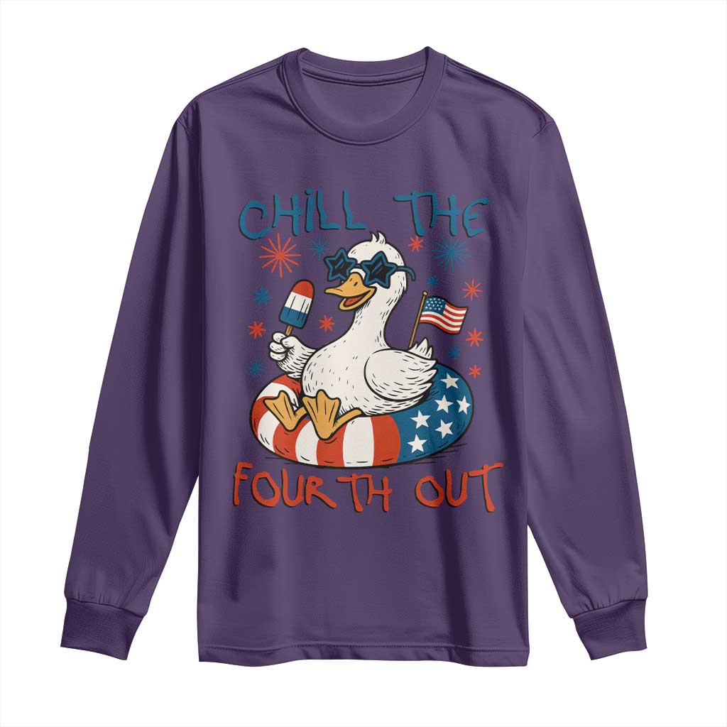 Funny Goose 4th of July Long Sleeve Shirt Chill the Fourth Out Patriotic Humor with Summer Vibes