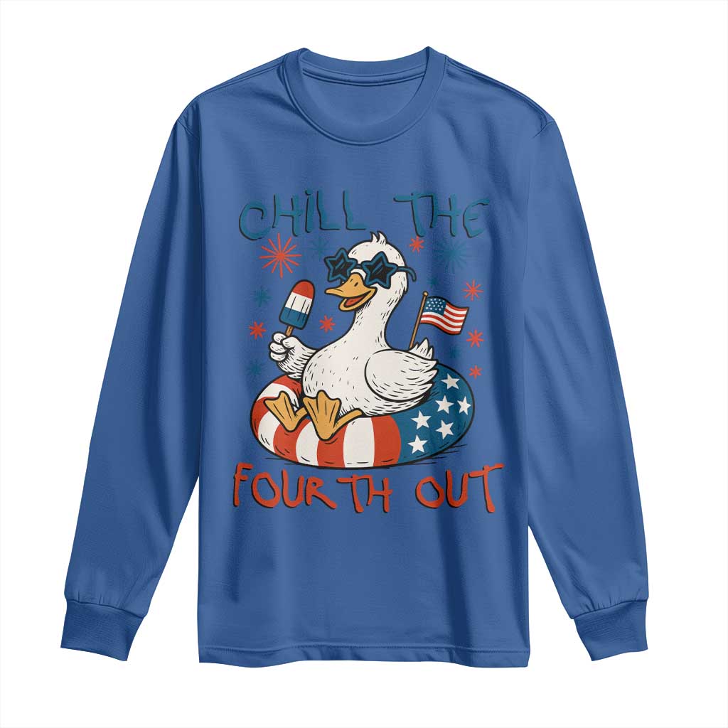 Funny Goose 4th of July Long Sleeve Shirt Chill the Fourth Out Patriotic Humor with Summer Vibes