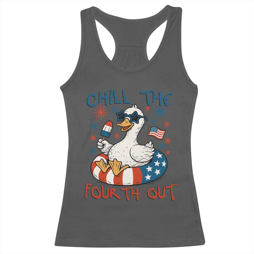 Funny Goose 4th of July Racerback Tank Top Chill the Fourth Out Patriotic Humor with Summer Vibes