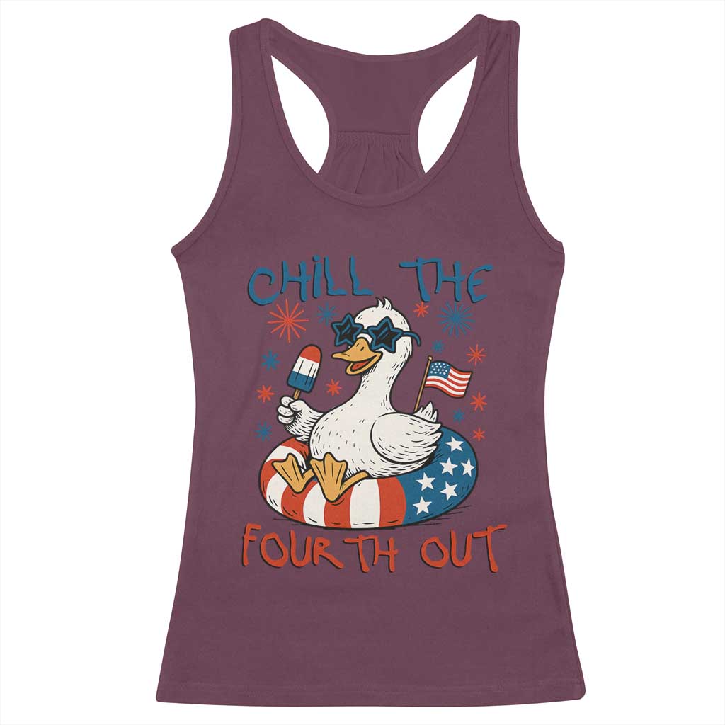 Funny Goose 4th of July Racerback Tank Top Chill the Fourth Out Patriotic Humor with Summer Vibes