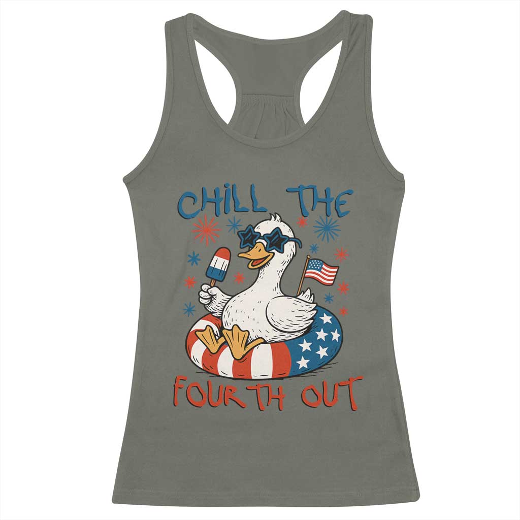 Funny Goose 4th of July Racerback Tank Top Chill the Fourth Out Patriotic Humor with Summer Vibes