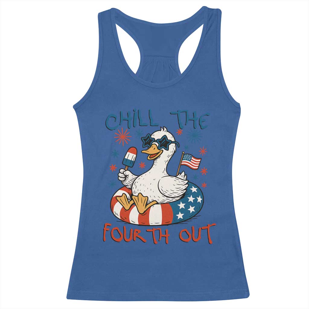Funny Goose 4th of July Racerback Tank Top Chill the Fourth Out Patriotic Humor with Summer Vibes