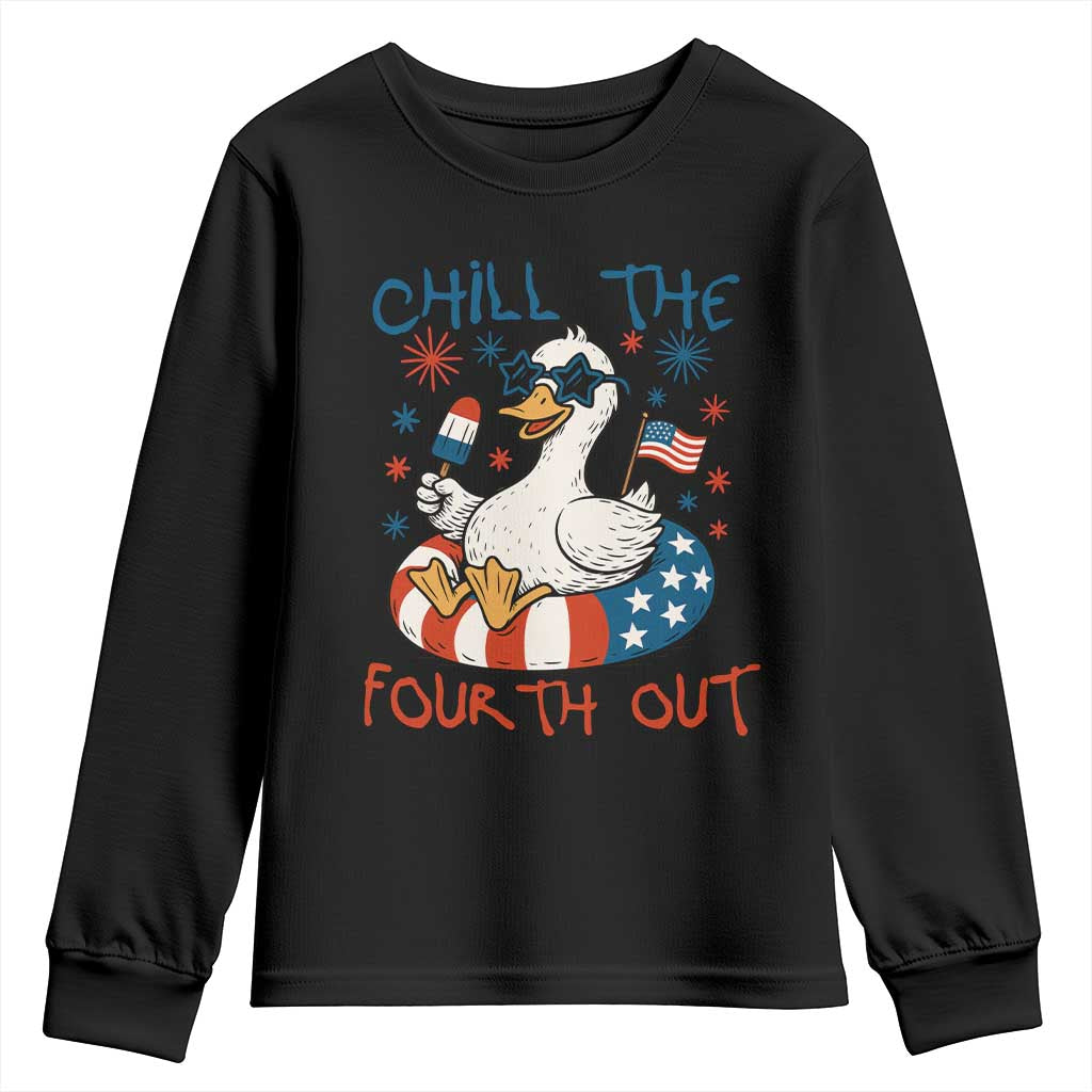Funny Goose 4th of July Youth Sweatshirt Chill the Fourth Out Patriotic Humor with Summer Vibes