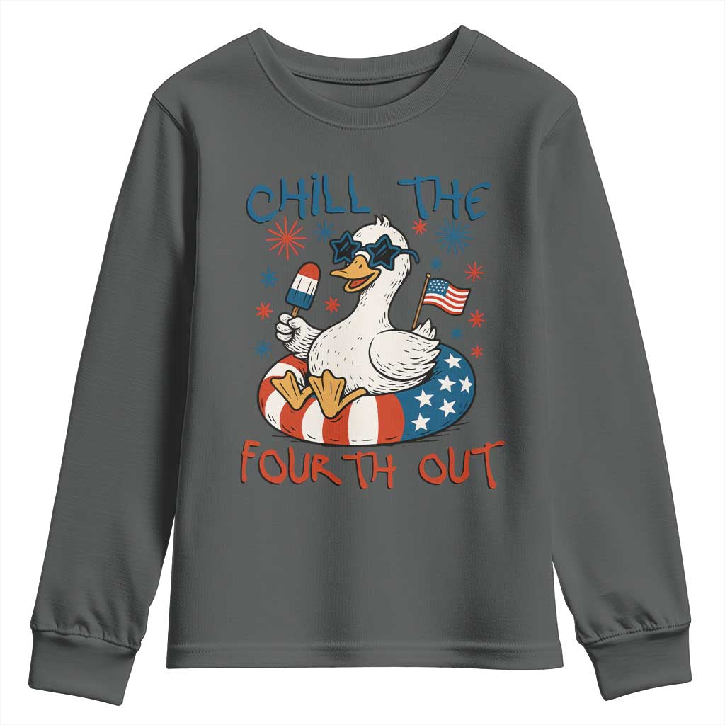 Funny Goose 4th of July Youth Sweatshirt Chill the Fourth Out Patriotic Humor with Summer Vibes