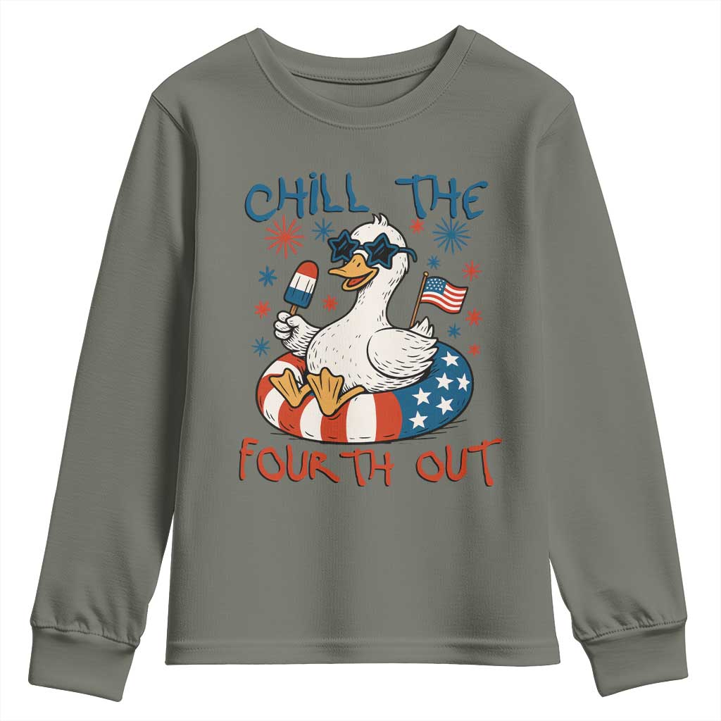 Funny Goose 4th of July Youth Sweatshirt Chill the Fourth Out Patriotic Humor with Summer Vibes