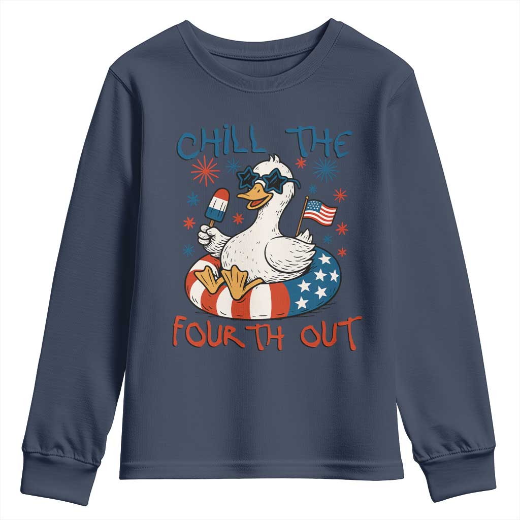 Funny Goose 4th of July Youth Sweatshirt Chill the Fourth Out Patriotic Humor with Summer Vibes