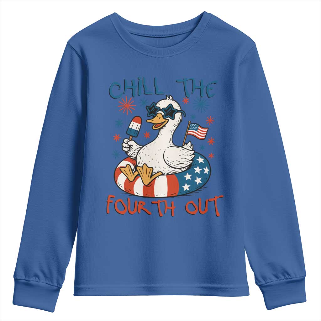 Funny Goose 4th of July Youth Sweatshirt Chill the Fourth Out Patriotic Humor with Summer Vibes