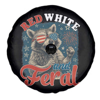 Red White and Feral Raccoon Spare Tire Cover Funny Patriotic Fireworks Wild 4th of July Vibes - Wonder Print Shop