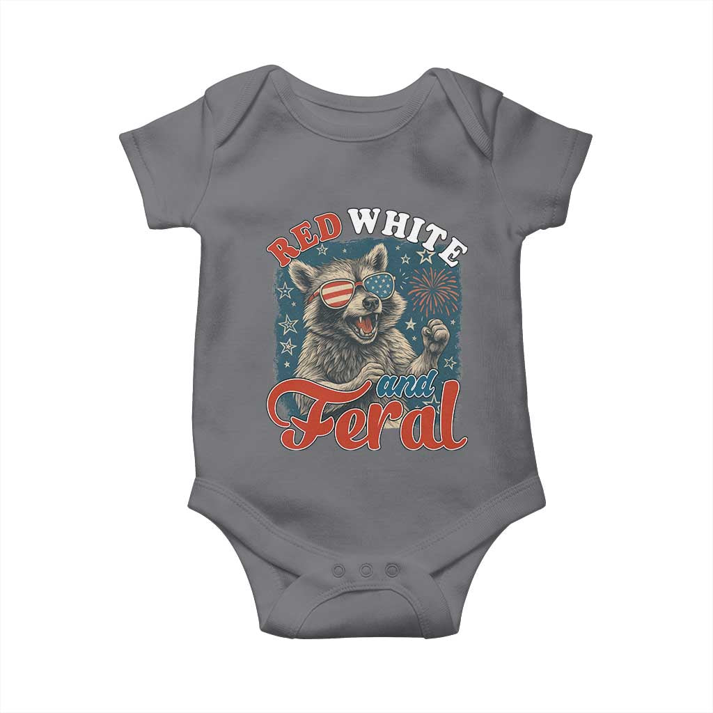 Red White and Feral Raccoon Baby Onesie Funny Patriotic Fireworks Wild 4th of July Vibes - Wonder Print Shop
