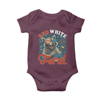 Red White and Feral Raccoon Baby Onesie Funny Patriotic Fireworks Wild 4th of July Vibes - Wonder Print Shop