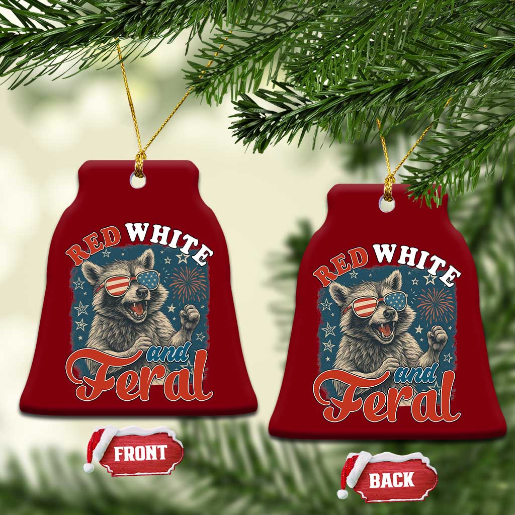Red White and Feral Raccoon Ceramic Ornament Funny Patriotic Fireworks Wild 4th of July Vibes - Wonder Print Shop