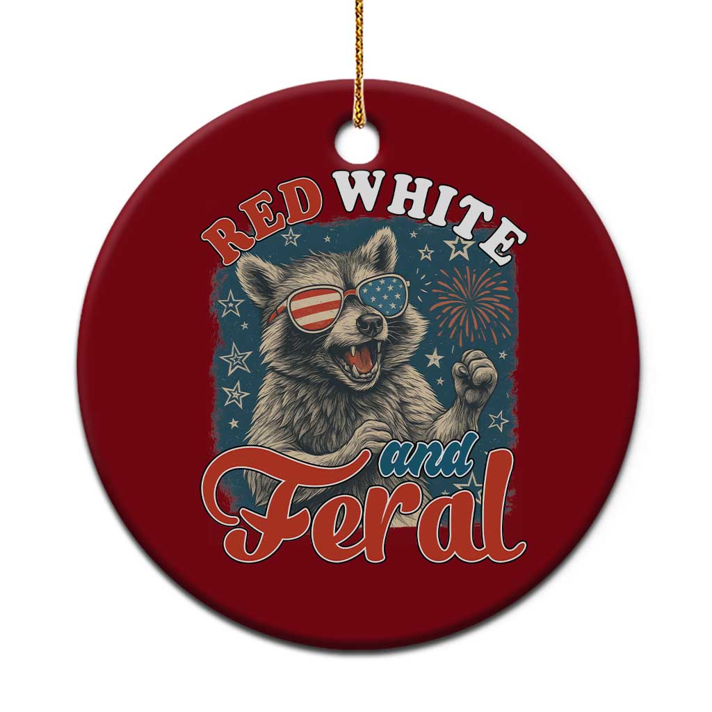 Red White and Feral Raccoon Ceramic Ornament Funny Patriotic Fireworks Wild 4th of July Vibes - Wonder Print Shop