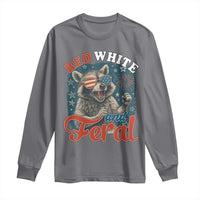 Red White and Feral Raccoon Long Sleeve Shirt Funny Patriotic Fireworks Wild 4th of July Vibes - Wonder Print Shop