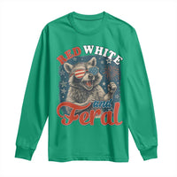 Red White and Feral Raccoon Long Sleeve Shirt Funny Patriotic Fireworks Wild 4th of July Vibes - Wonder Print Shop