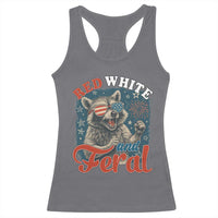 Red White and Feral Raccoon Racerback Tank Top Funny Patriotic Fireworks Wild 4th of July Vibes - Wonder Print Shop