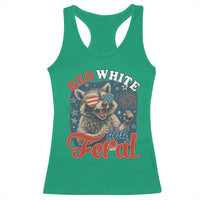 Red White and Feral Raccoon Racerback Tank Top Funny Patriotic Fireworks Wild 4th of July Vibes - Wonder Print Shop