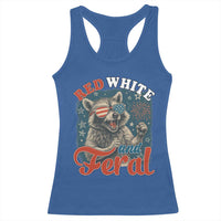 Red White and Feral Raccoon Racerback Tank Top Funny Patriotic Fireworks Wild 4th of July Vibes - Wonder Print Shop
