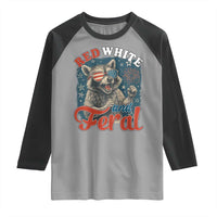 Red White and Feral Raccoon Raglan Shirt Funny Patriotic Fireworks Wild 4th of July Vibes - Wonder Print Shop