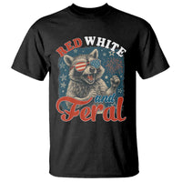 Red White and Feral Raccoon T Shirt Funny Patriotic Fireworks Wild 4th of July Vibes - Wonder Print Shop