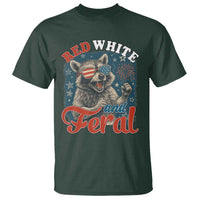 Red White and Feral Raccoon T Shirt Funny Patriotic Fireworks Wild 4th of July Vibes - Wonder Print Shop