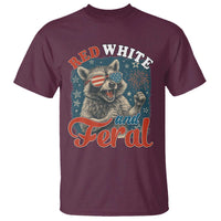 Red White and Feral Raccoon T Shirt Funny Patriotic Fireworks Wild 4th of July Vibes - Wonder Print Shop