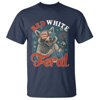 Red White and Feral Raccoon T Shirt Funny Patriotic Fireworks Wild 4th of July Vibes - Wonder Print Shop