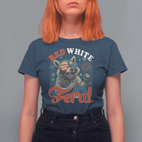 Red White and Feral Raccoon T Shirt For Women Funny Patriotic Fireworks Wild 4th of July Vibes - Wonder Print Shop