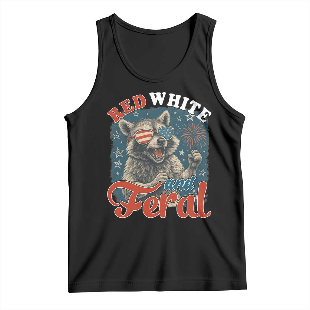 Red White and Feral Raccoon Tank Top Funny Patriotic Fireworks Wild 4th of July Vibes - Wonder Print Shop