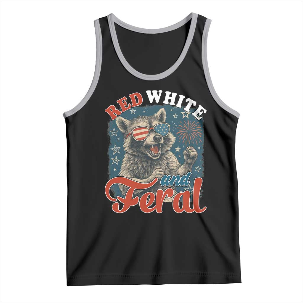 Red White and Feral Raccoon Tank Top Funny Patriotic Fireworks Wild 4th of July Vibes - Wonder Print Shop