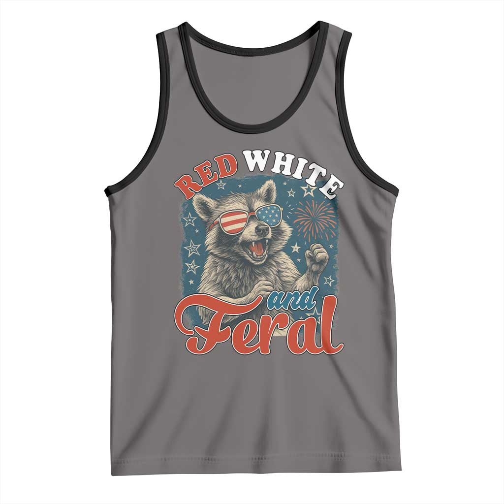 Red White and Feral Raccoon Tank Top Funny Patriotic Fireworks Wild 4th of July Vibes - Wonder Print Shop