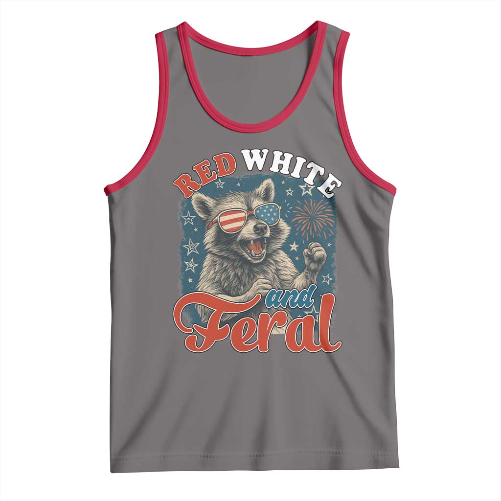 Red White and Feral Raccoon Tank Top Funny Patriotic Fireworks Wild 4th of July Vibes - Wonder Print Shop