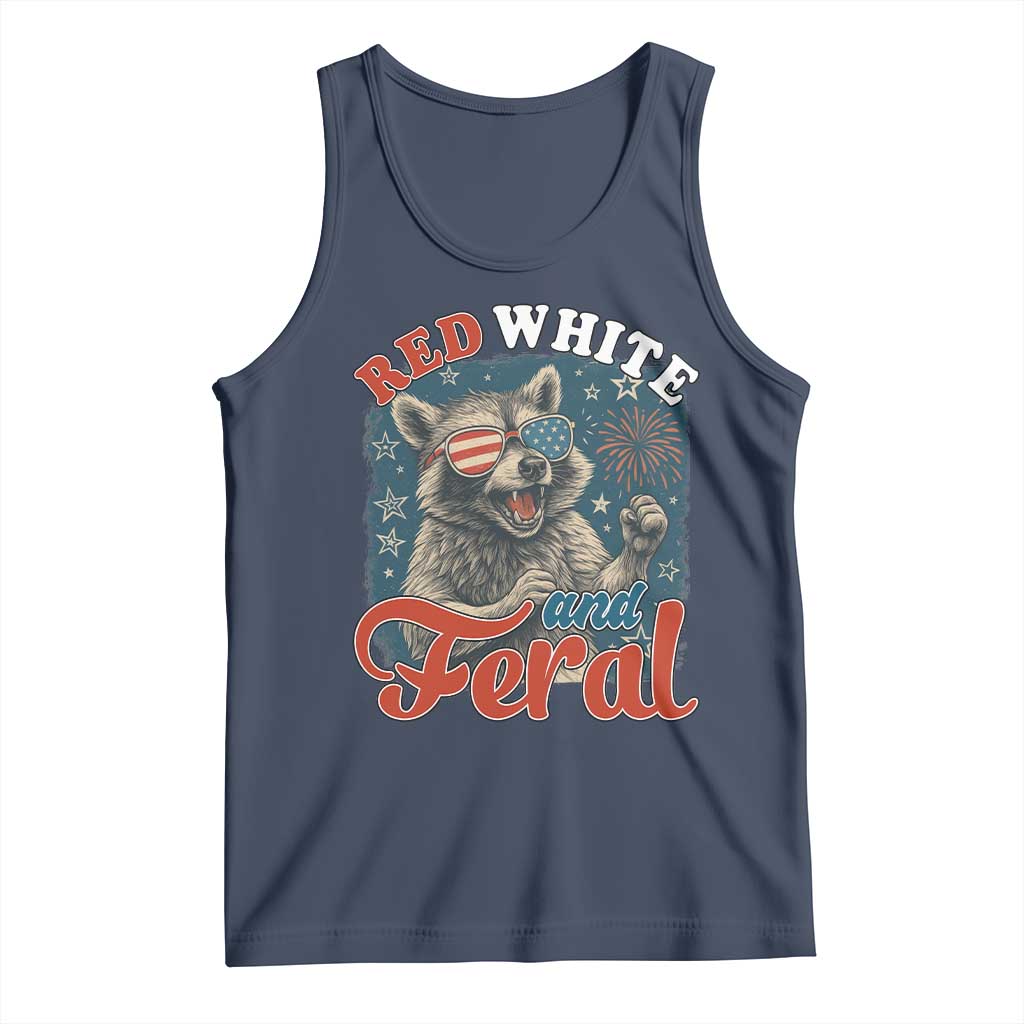 Red White and Feral Raccoon Tank Top Funny Patriotic Fireworks Wild 4th of July Vibes - Wonder Print Shop